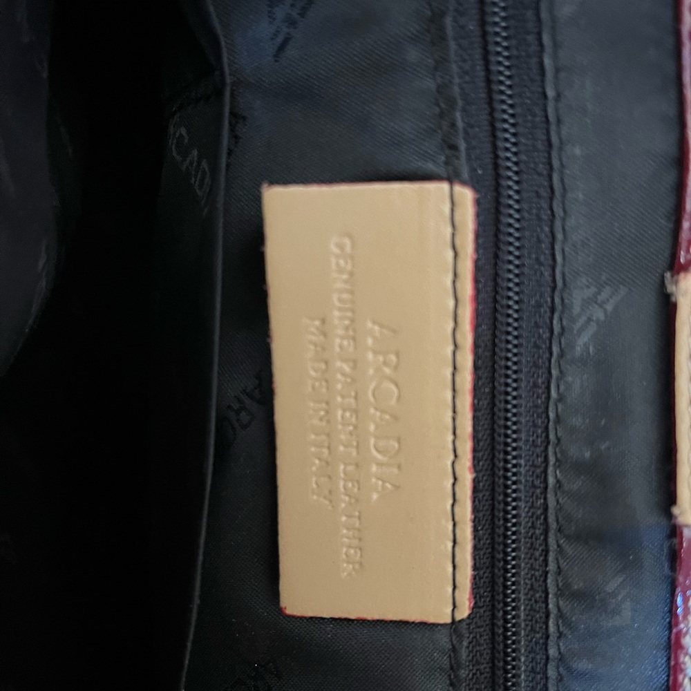Arcadia Genuine Patent Leather Red and Tan Embossed Tote - Picture 7 of 7